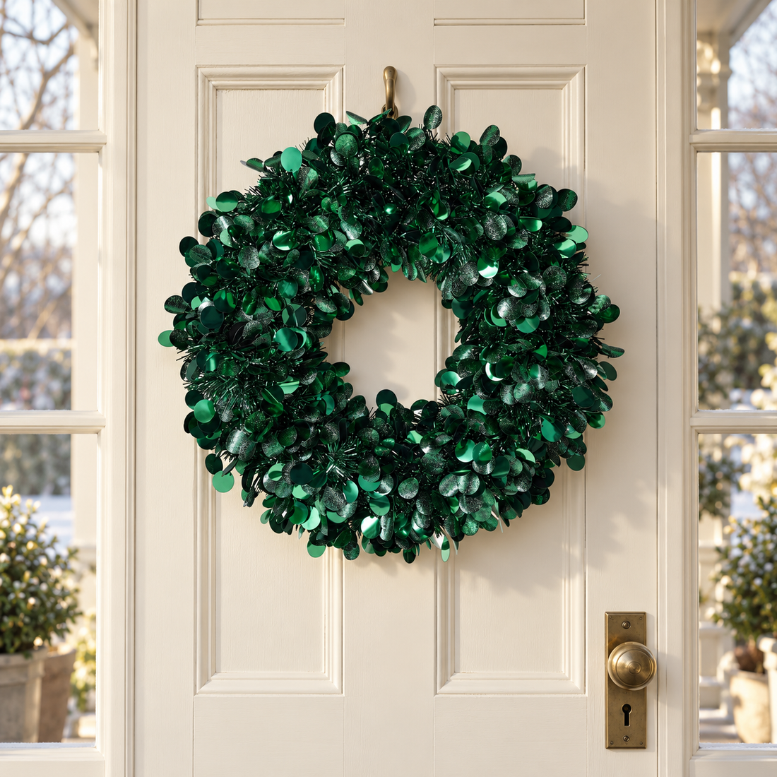 Dark Green Tinsel Christmas Wreath, 46cm