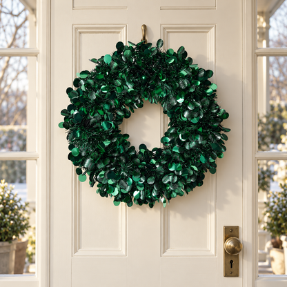 Dark Green Tinsel Christmas Wreath, 46cm