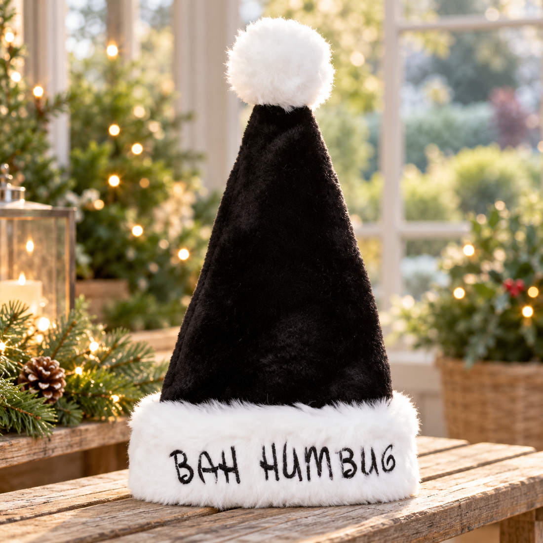 Deluxe Black Bah Humbug Christmas Hat, 48cm