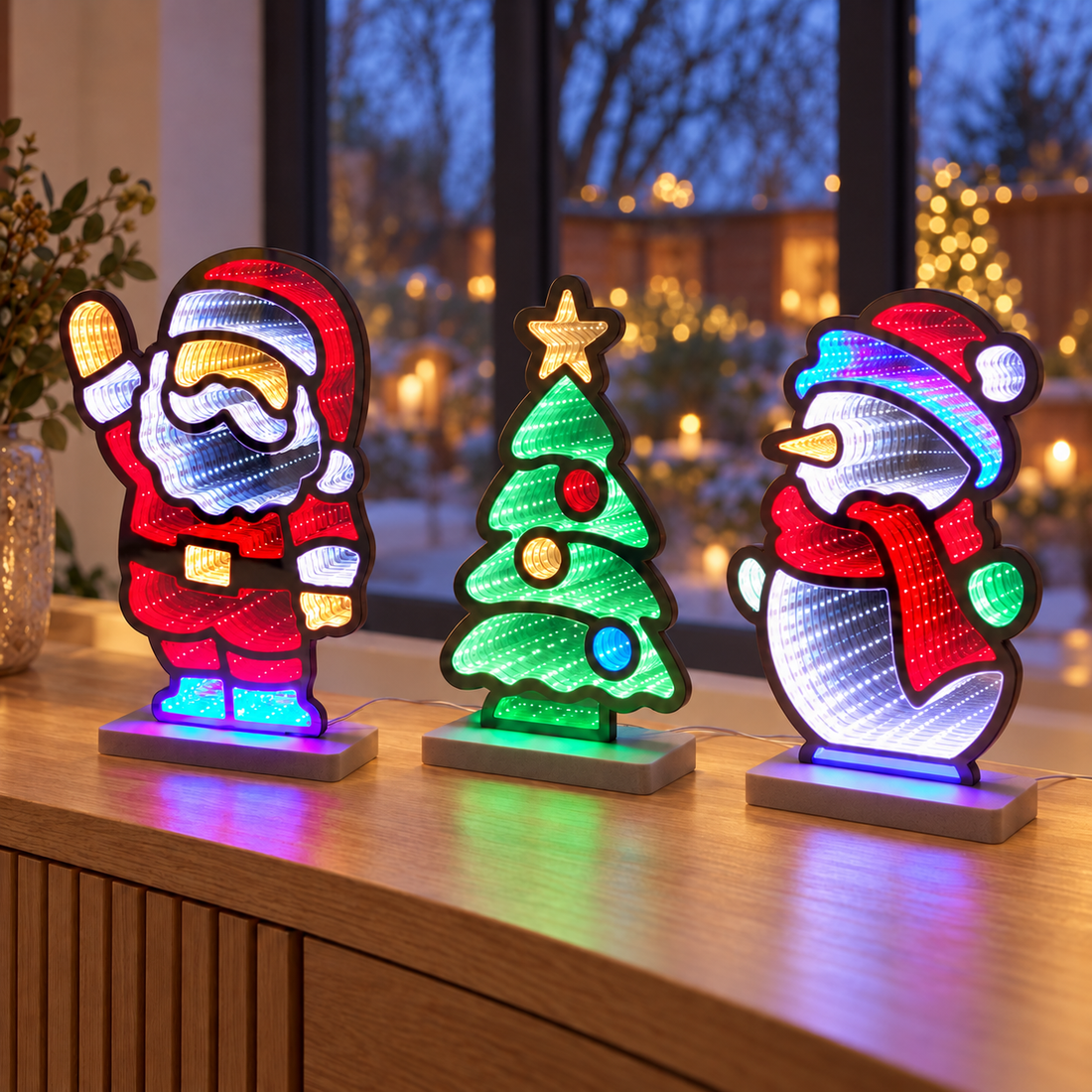 Christmas LED Infinity Mirror Decoration, 28cm, Assorted Designs
