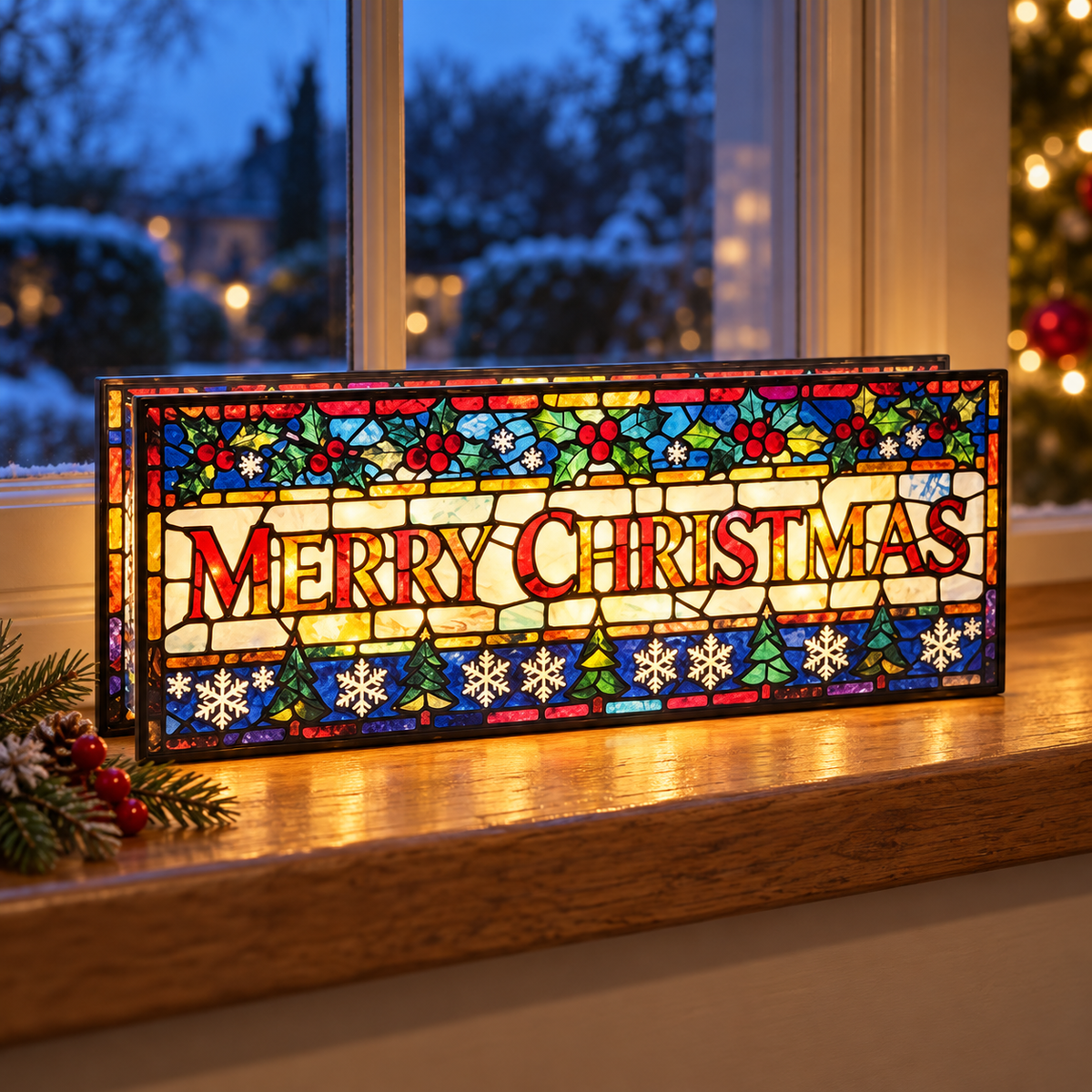 40cm Merry Christmas Stained-Glass-Effect LED Decoration