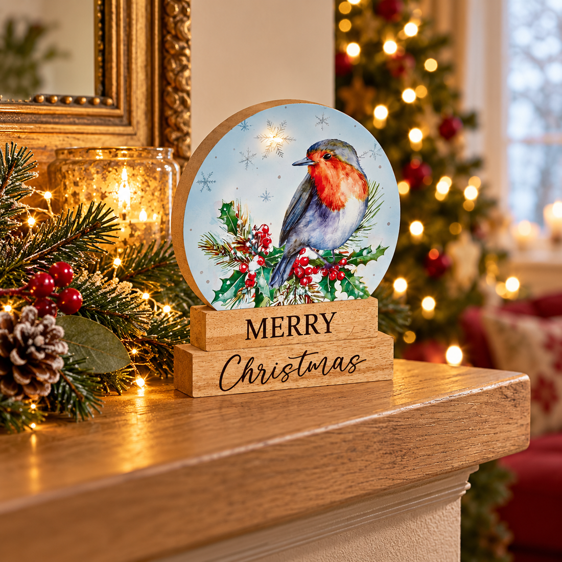 LED Robin Christmas Plaque
