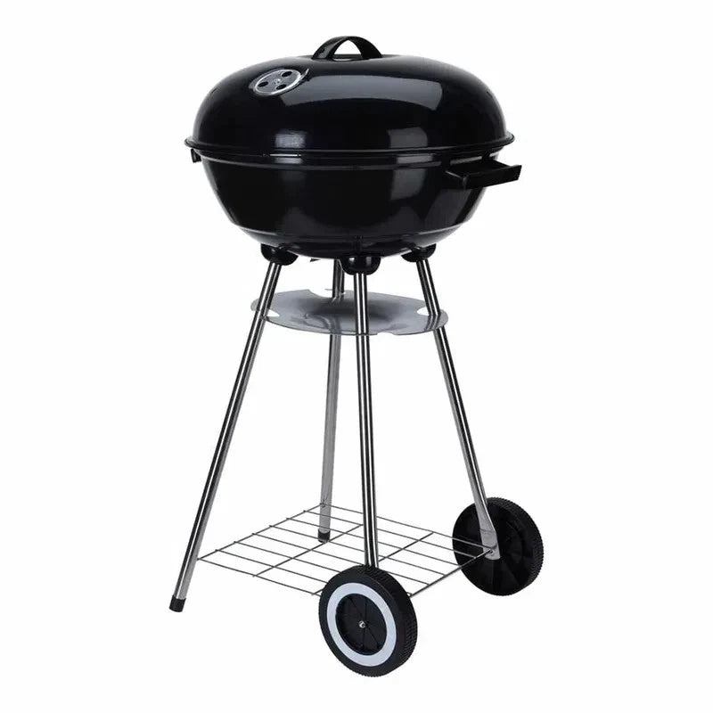 BBQ Barbecue Kettle Charcoal Grill, Black, 46cm Diameter, Enamelled Lid, Tripod