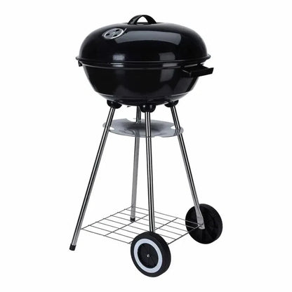 BBQ Barbecue Kettle Charcoal Grill, Black, 46cm Diameter, Enamelled Lid, Tripod