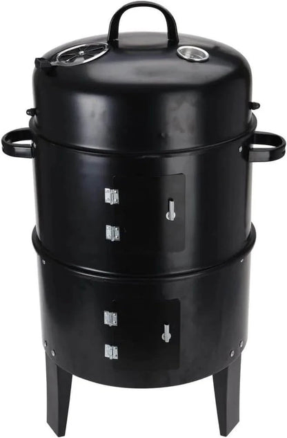 3 in 1 BBQ Charcoal Grill Barbecue Smoker &amp; Hangers Outdoor Cooker