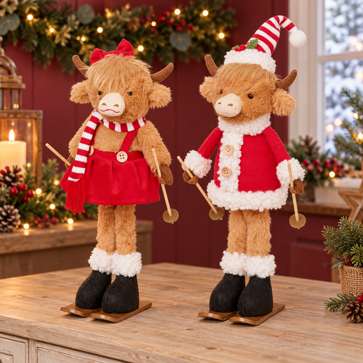 Standing Highland Cow on Skis, 36cm