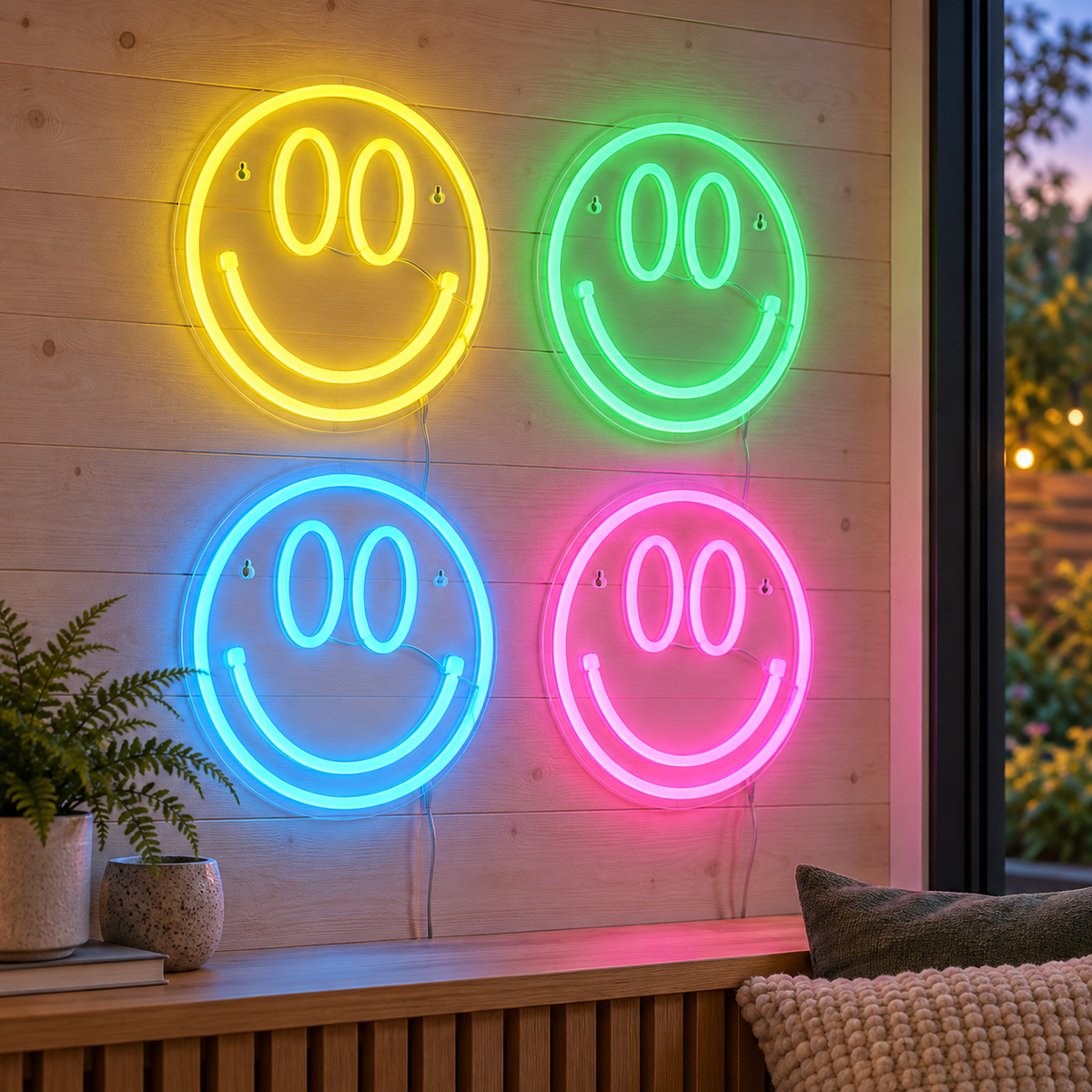 Neon Smiley Light, 25cm, Assorted Colours
