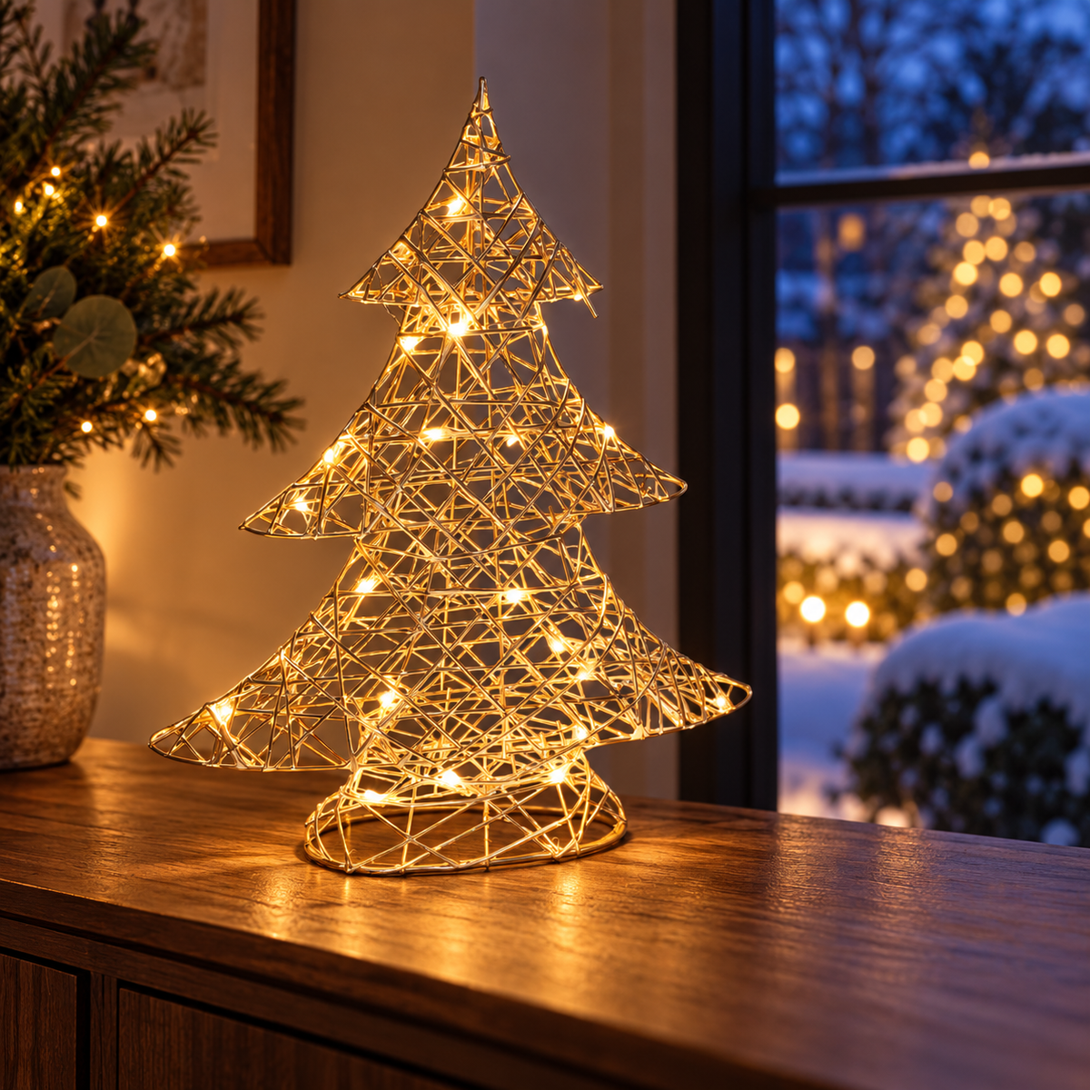 Wire Christmas Tree with 30 Warm White LEDs, 40cm