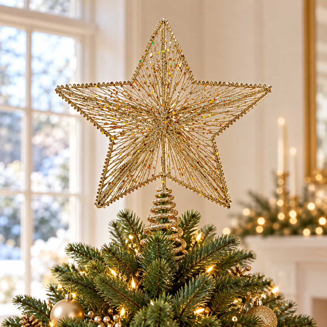 Gold Glitter Star Tree Topper, 30cm